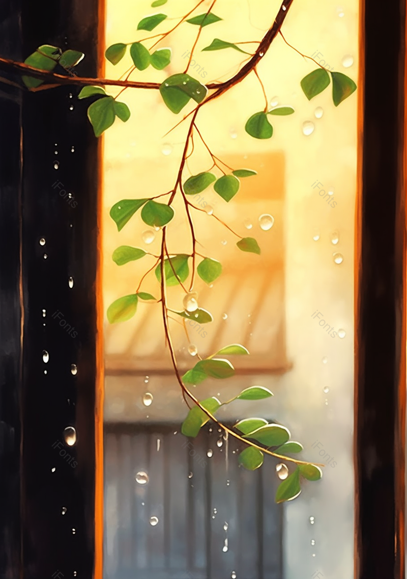 中国风房屋古建筑门前的带水树叶,插画/手绘图,插画/手绘图库,插画/手绘图下载,插画/手绘
